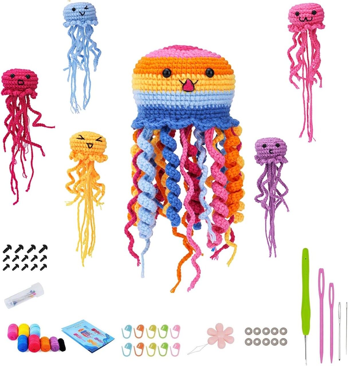 6-Pack Jellyfish Beginner Crochet Kit – DIY Crochet Animal Kit with Yarn, Hooks, Video Tutorials & Step-by-Step Instructions for Adults & Teens